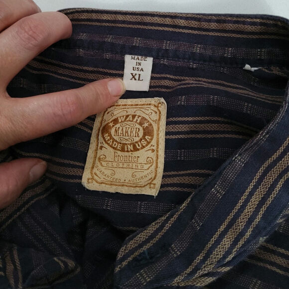 Vintage WAHMaker Frontier clothing Mens shirt XL Striped boho Western cotton USA - Picture 7 of 7